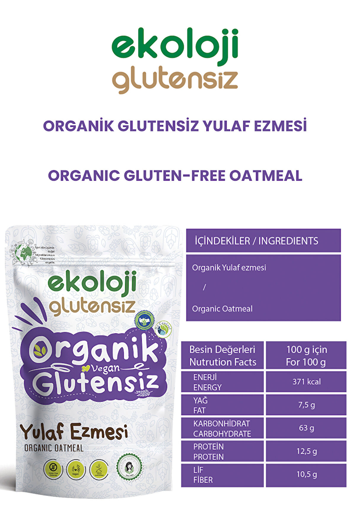 Organik Glutensiz Yulaf Ezmesi  300 Gr