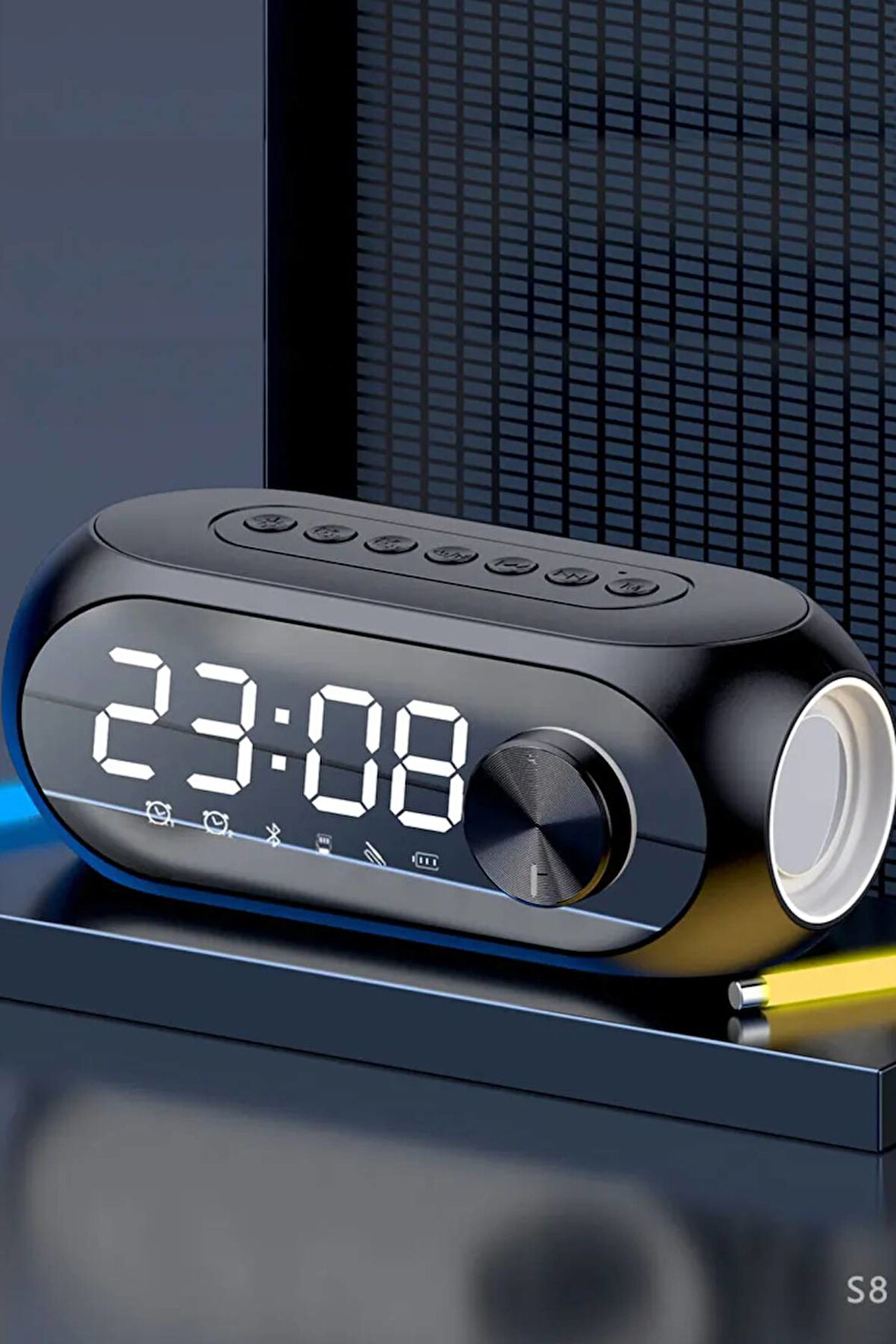 S8 RGB Led Işıklı Dijital Saat Bluetooth Hoparlör MP3 FM Radyo USB Çok Fonksiyonlu Hoparlör