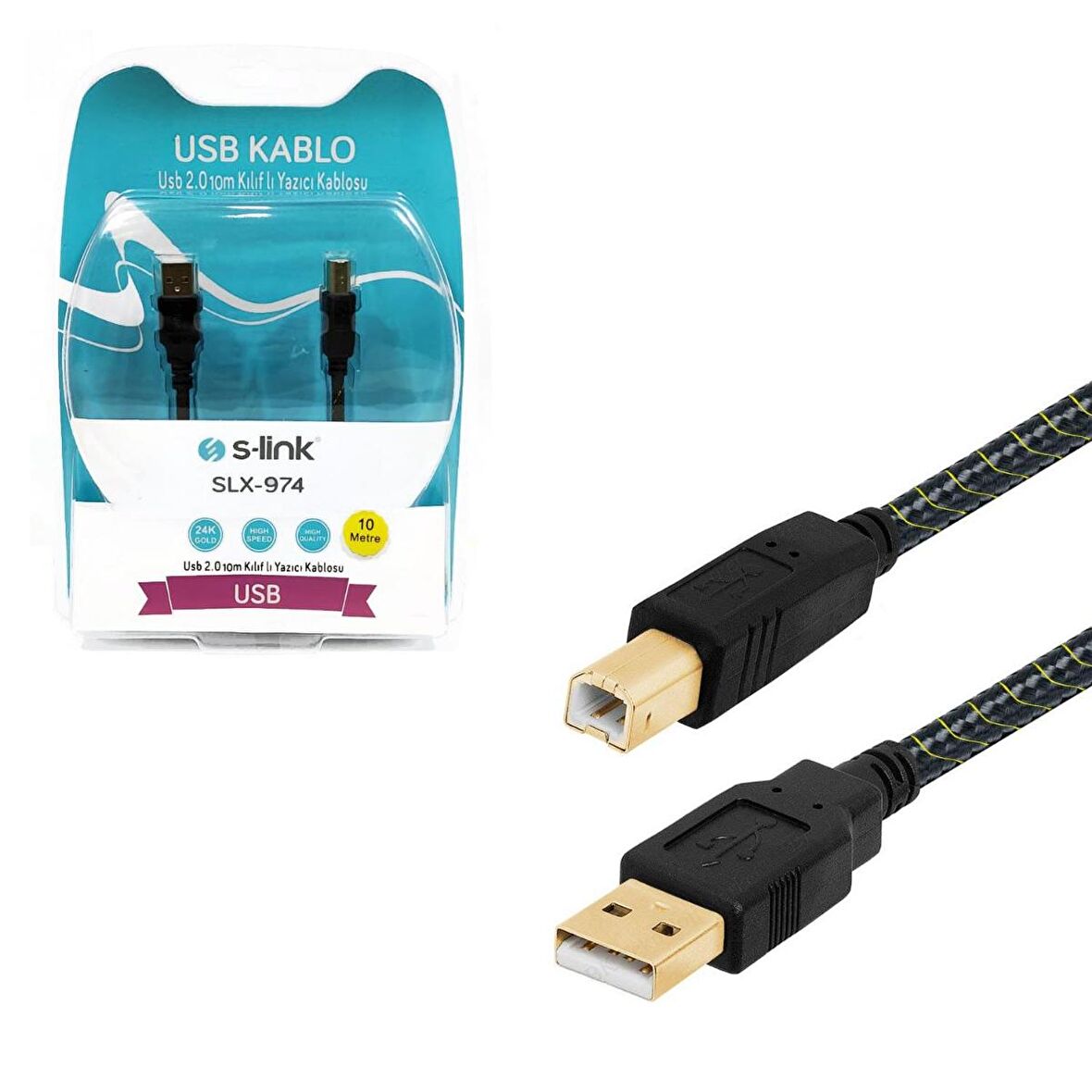 YAZICI KABLOSU USB ÖRGÜLÜ GOLD 10MT S-LİNK SLX-974