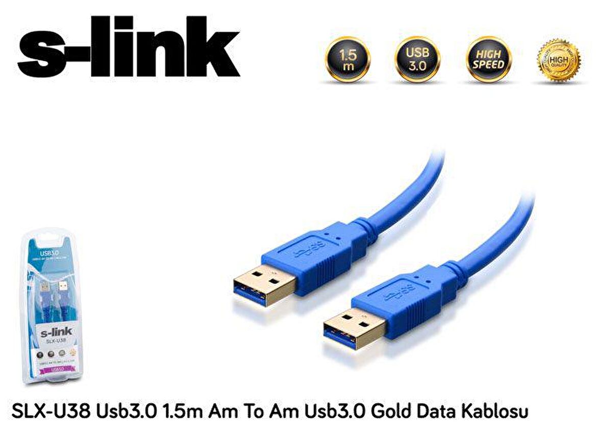 S-Link SLX-U38 USB 3.0 Uzatma Kablosu Gold 1.5m