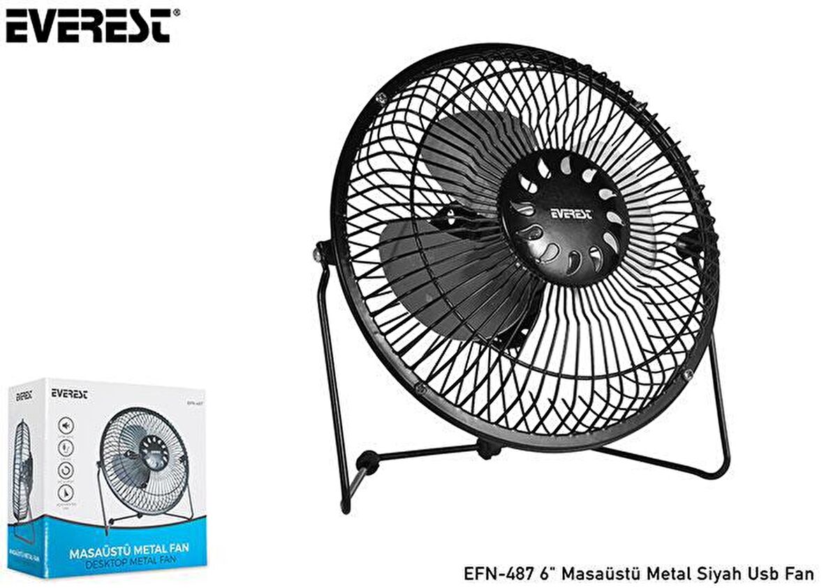 Everest EFN-487 6 Masaüstü Metal Siyah Usb Fan