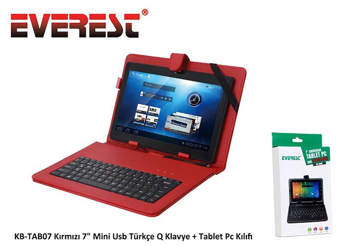 Everest Kb-tab07 Kırmızı 7 Mini Usb Türkçe Q Klavye + Kılıf