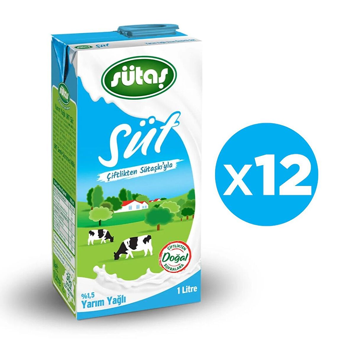 Sütaş Yarım Yağlı Süt 1 Litre x 12 Adet