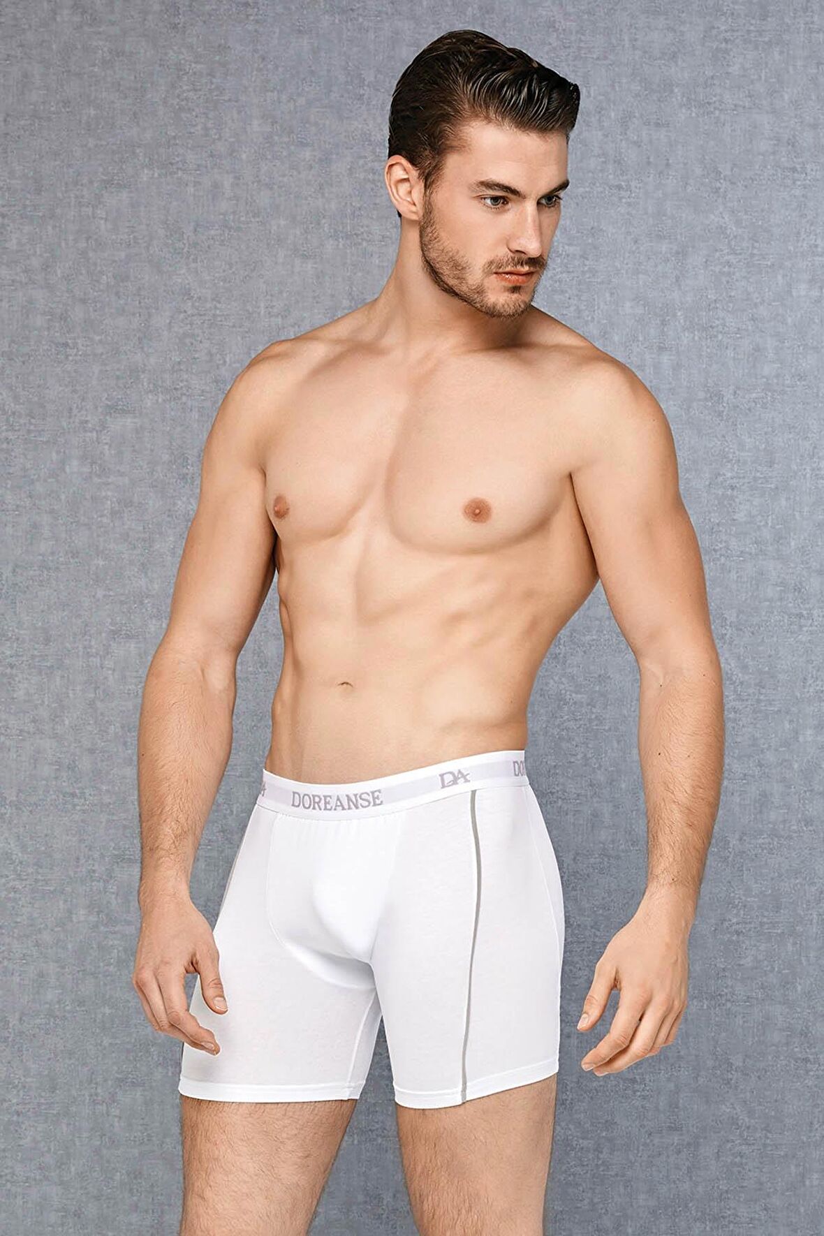 DOREANSE 1780 ERKEK MODAL ÇİZGİLİ BÜYÜK BEDEN BEYAZ BOXER