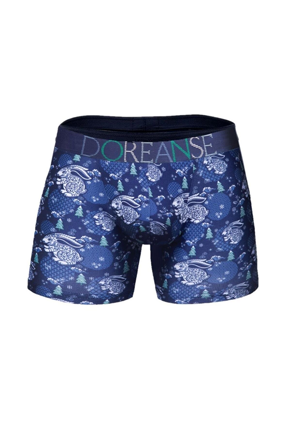 Erkek Mavi Yılbaşı Tema Tavşan Baskılı Boxer 1732