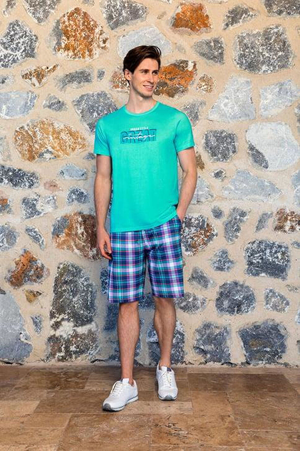 DOREANSE 4507 MODAL KISA KOLLU ERKEK ŞORT TAKIM Mint