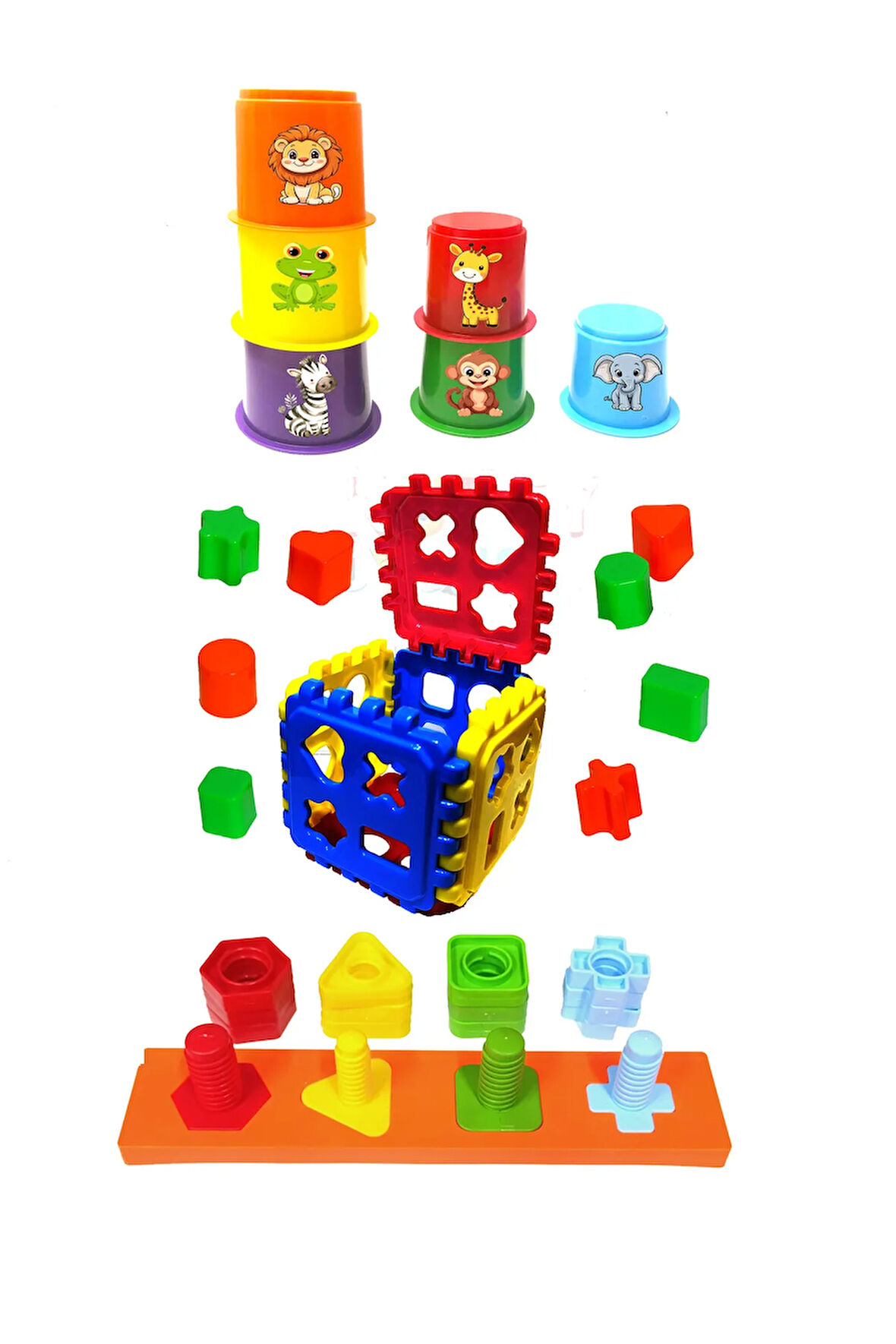 Sevimli Hayvanlar Bultak Kuleli Halkalar Puzzle Bultak Küp + 100lü Mikro Blok Seti Hediye !!!!