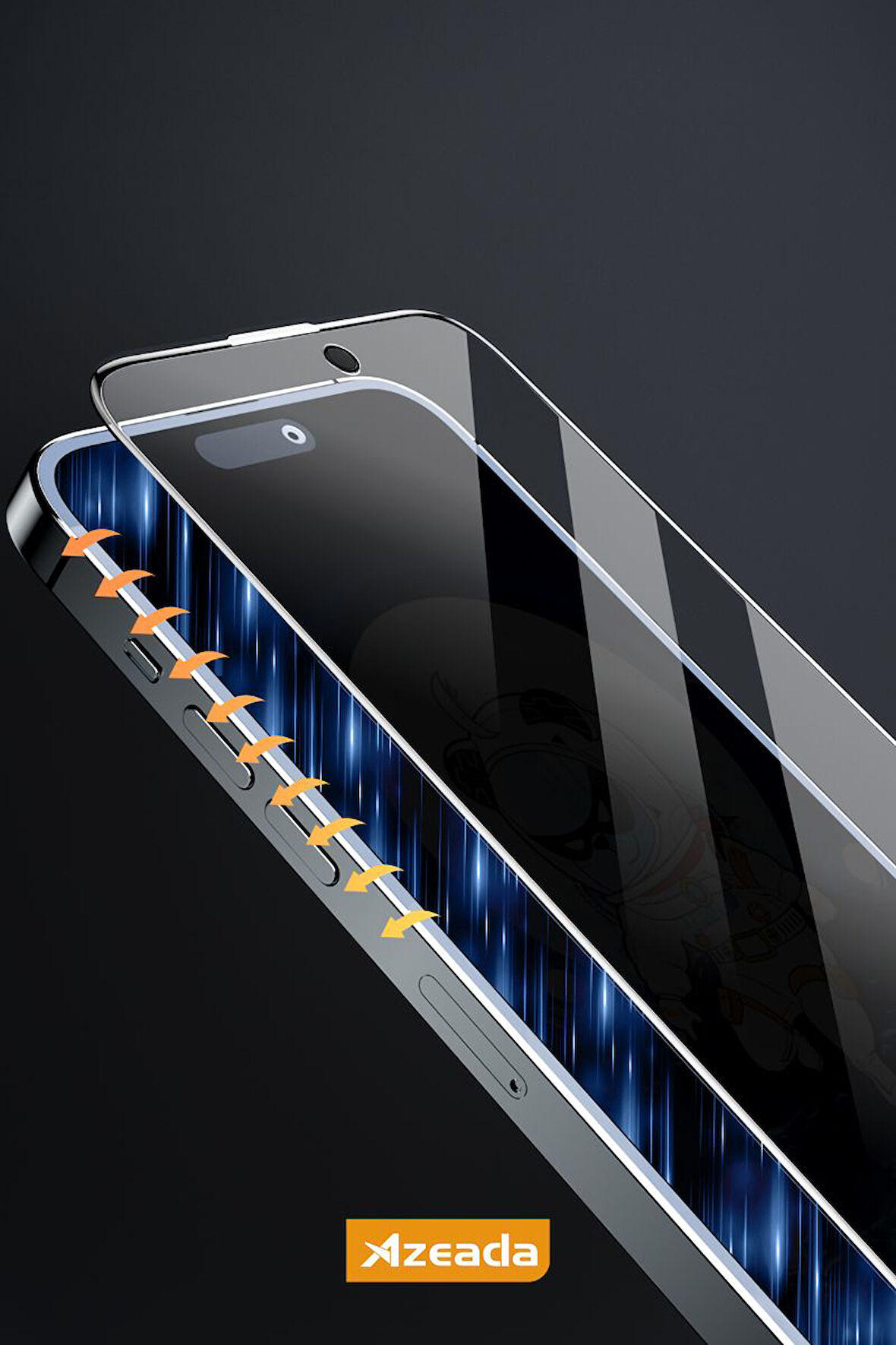 İphone 16 Pro Hayalet Privacy Premium Tam Kaplama Ekran Koruyucu Kırılmaz Cam - ESD - Metal Kutulu