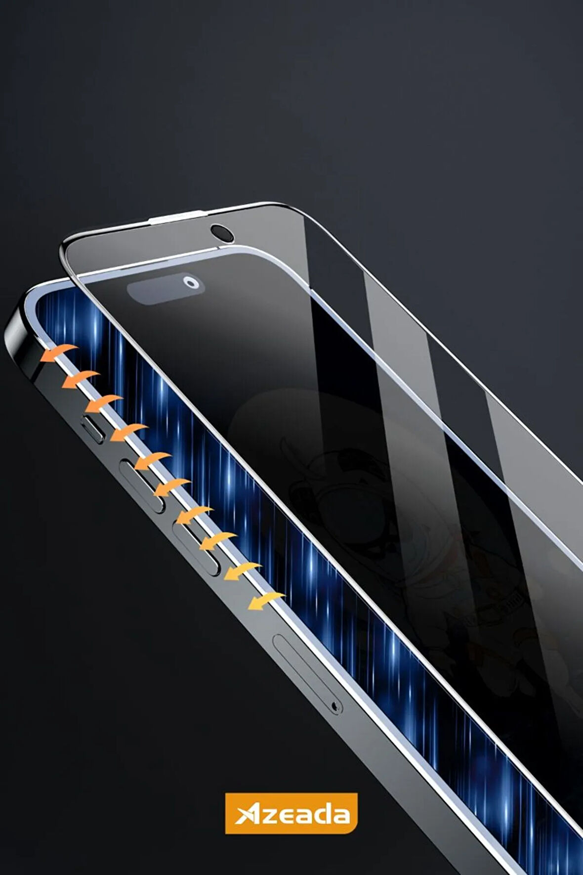 İphone 15 Uyumlu Hayalet Privacy Premium Tam Kaplama Ekran Koruyucu Kırılmaz Cam- Metal Kutulu