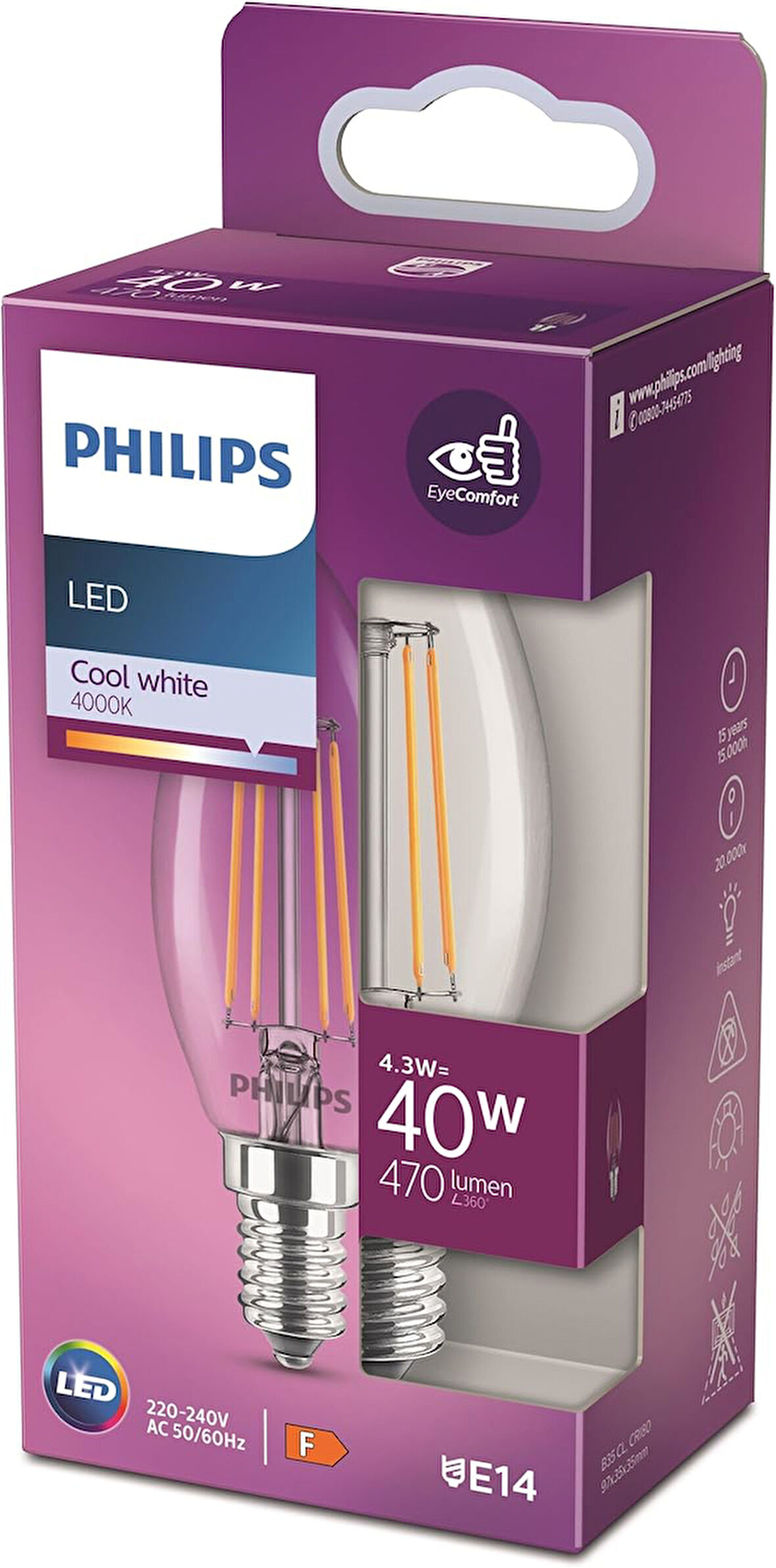 LED classic 40W B35 E14 Mum Tipi Beyaz Işık Dim Edilmez Filament LED Ampul