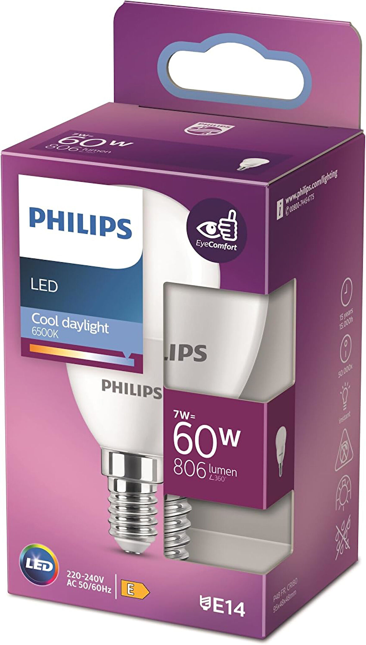 LED 60W P48 E14 Beyaz Işık Dim Edilmez Ampul