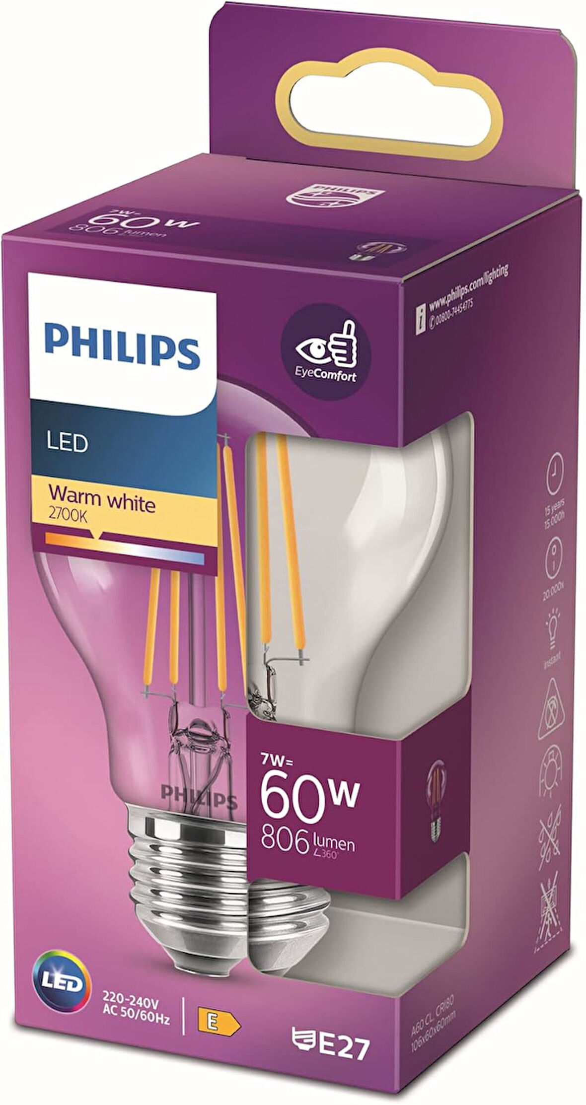 LED Classic 60W A60 E27 Non-Dim 2700K Sarı Işık LED Filament Ampul