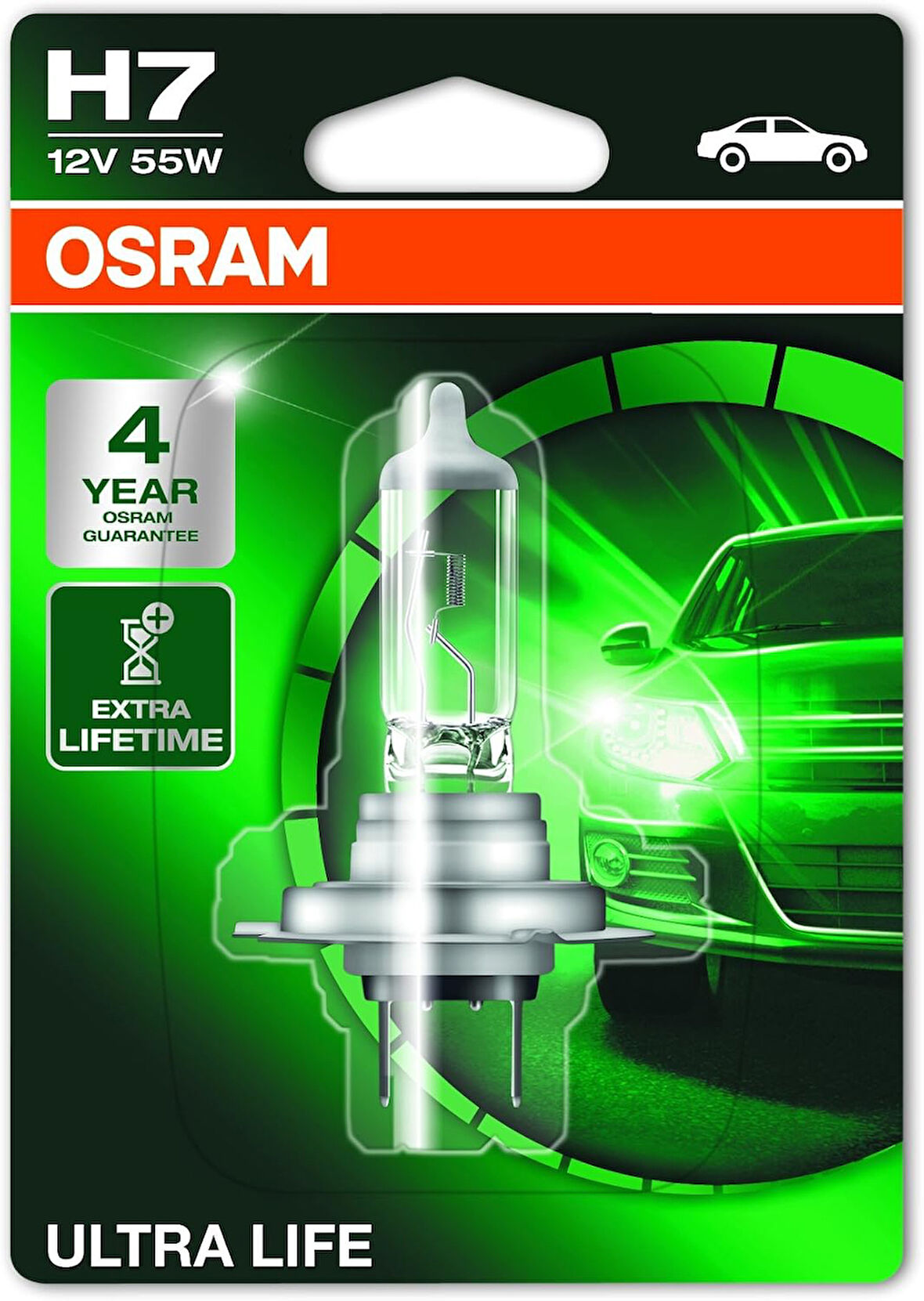 Ampul Ultra Life H7 12V 55W 4 yıl Garantili, Daha uzun kullanım süresi  64210ULT-HCB