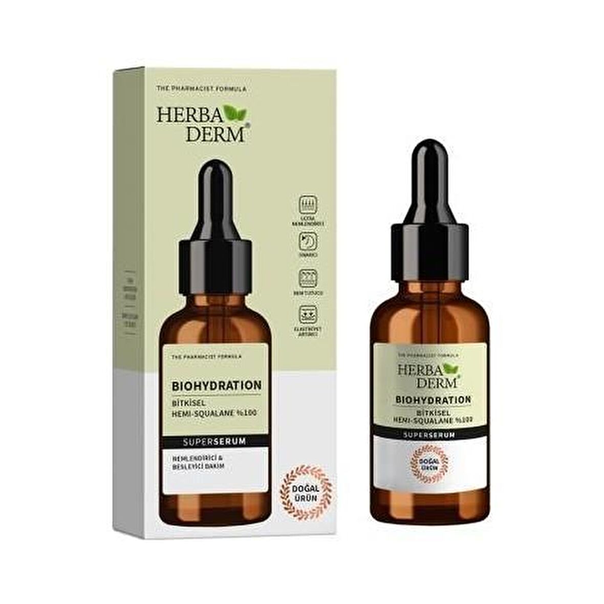 Herbaderm Biohydration Tüm Cilt Tipleri İçin Su Bazlı Yağsız Nemlendirici Yüz Bakım Serumu 30 ml