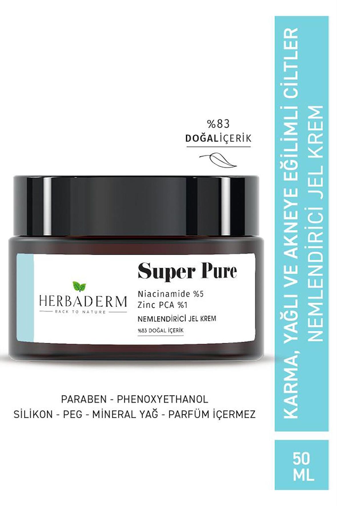 Herbaderm Super Pure Gözenek Sıkılaştırıcı,sivilce Ve Leke Karşıtı Nemlendirici Jel Krem 50 Ml