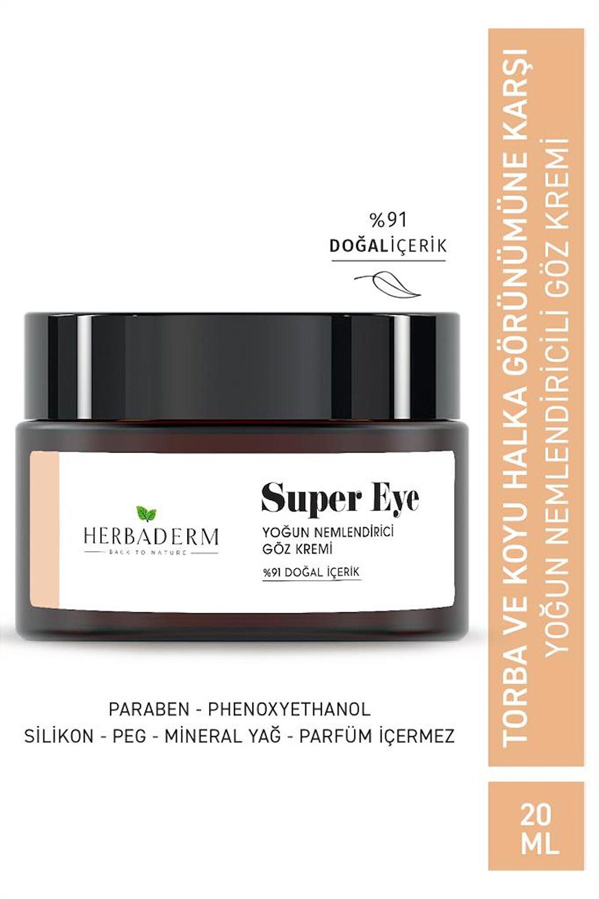 Herbaderm Super Eye - Torba, Koyu Halka Ve Kırışıklık Karşıtı, Nemlendirici Göz Çevresi Kremi 20 ml