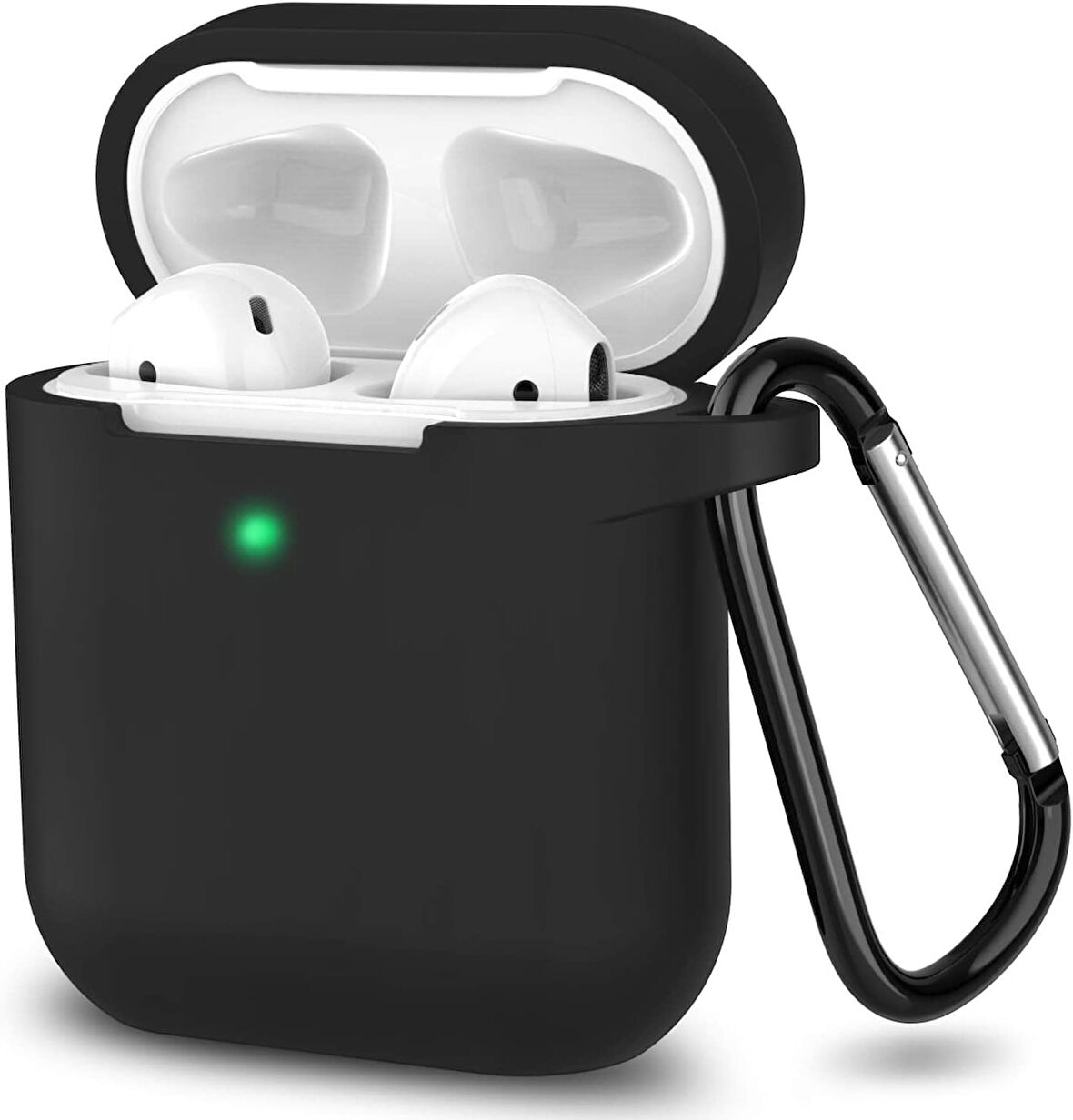 Apple AirPods 2.Nesil Kılıf, Tam Koruyucu Özellikli Yumuşak Silikon AirPods Aksesuar Kılıf Apple ile Uyumlu AirPods,Kadın Erkek, Anahtarlıklı Kablosuz ve Kablolu Şarj Özellikli Kılıfı, Siyah