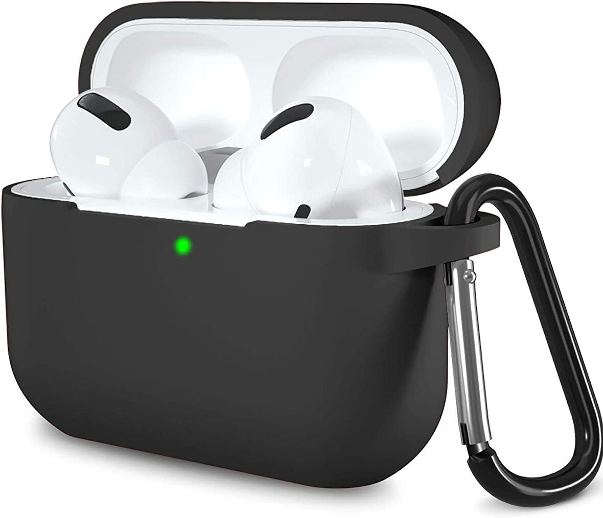 AirPods Pro ile Uyumlu Kılıf, Tam Koruyuculu Yumuşak Silikon Kılıf, Apple AirPod Pro için Tasarlanmış Kapak Kılıfı, Kadın Erkek, Anahtarlıklı Kablosuz ve Kablolu Şarj Özellikli Kılıfı, Siyah