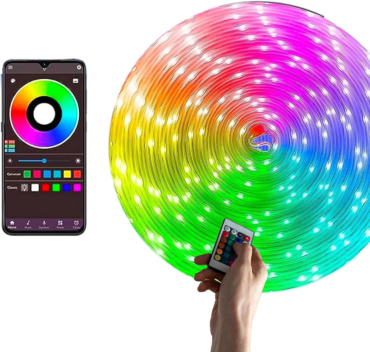 LED Pixel Rgb Magic Peri ışık - 5v Usb Girişli, Bluetooth Uygulamalı, Uzaktan Kumandalı, Müziğe Duyarlı, Suya Dayanıklı, Parti, Yılbaşı, Doğum Günü, Eğlence için (10 Metre)