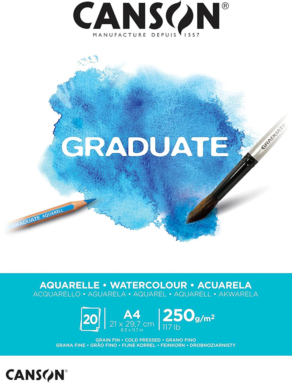 Graduate sulu boya kağıdı bloğu, DIN A4, 20 yaprak, 250 g/m²