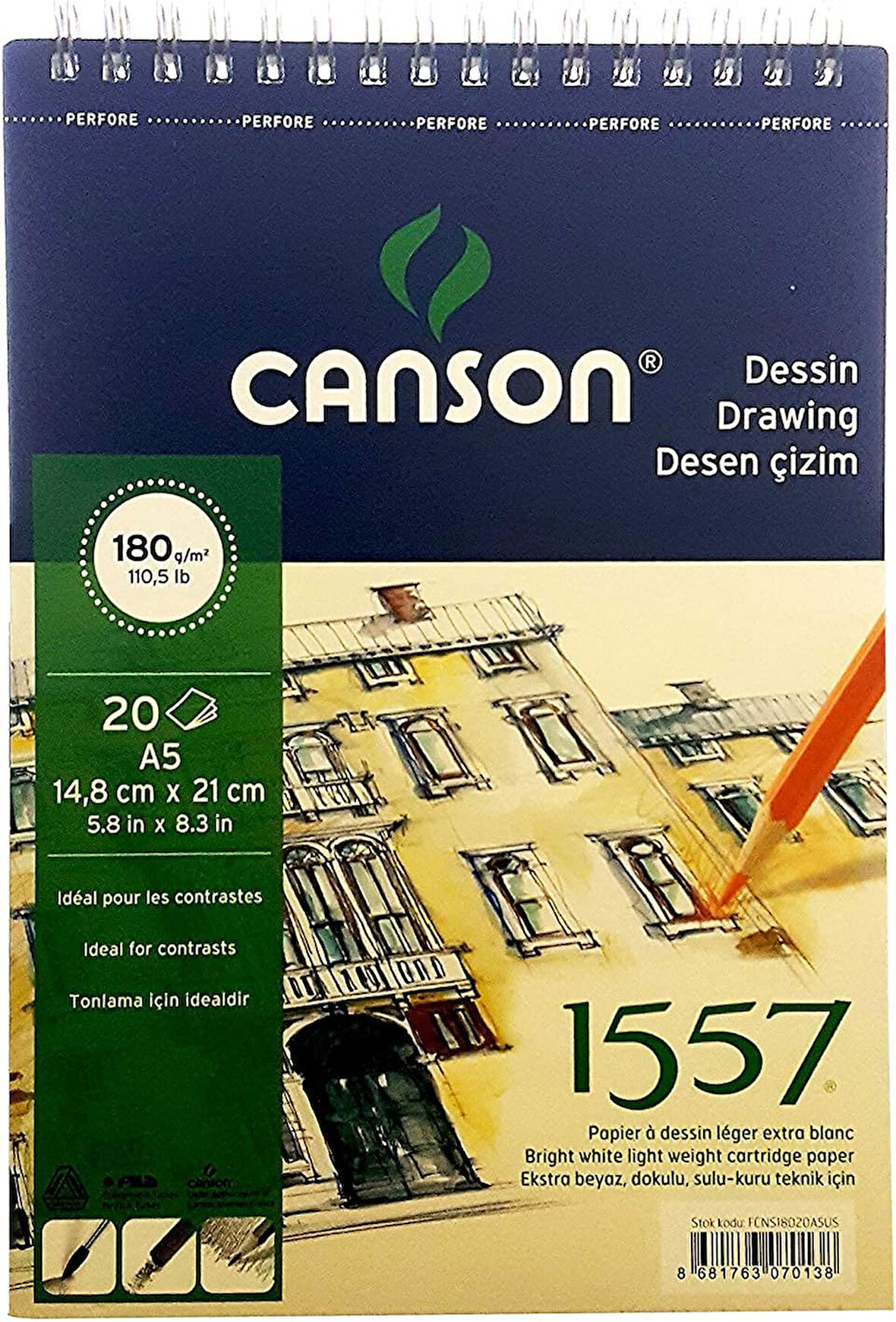 1557 Resim Ve Çizim Blok 180Gr A5 20Yp Üstten Spiralli Resim Defteri