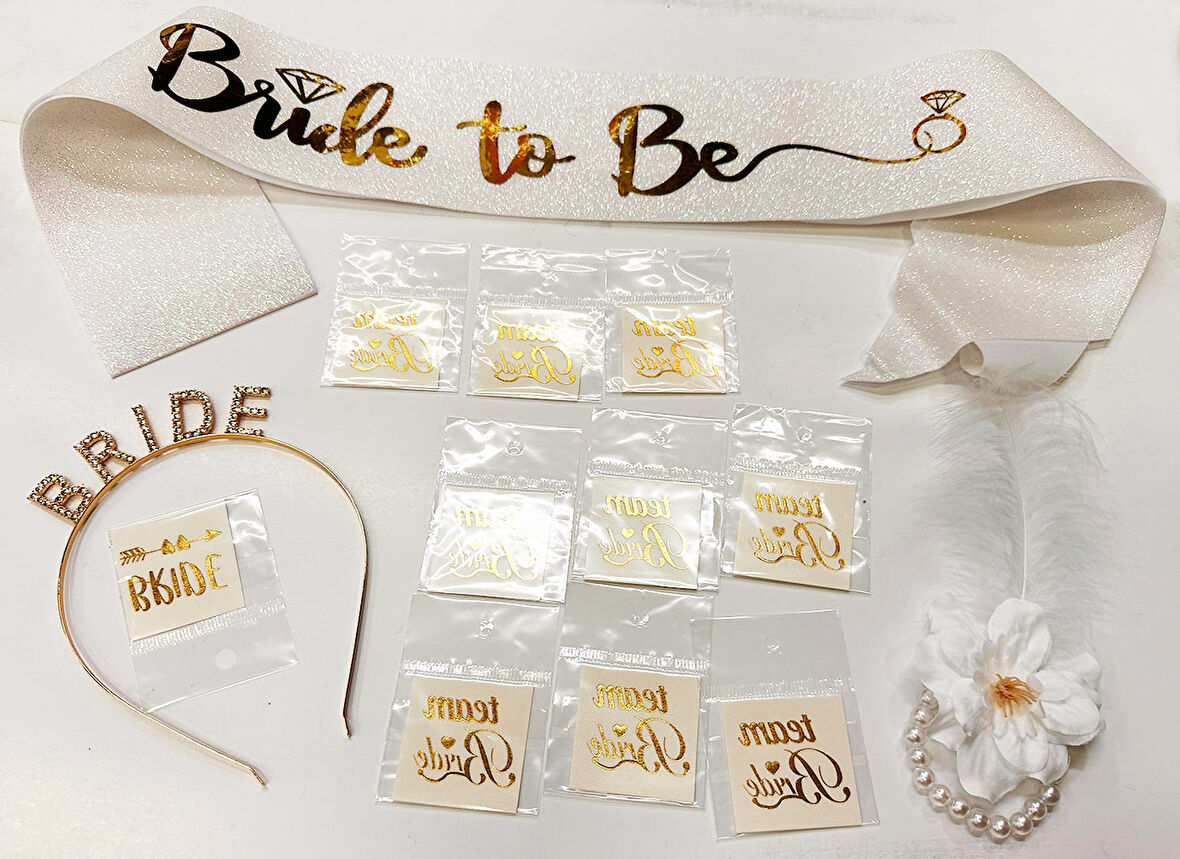 13 Parça Seti Full Dövme Bileklik  Kuşak Bride Partisi Altın Renk Yeni