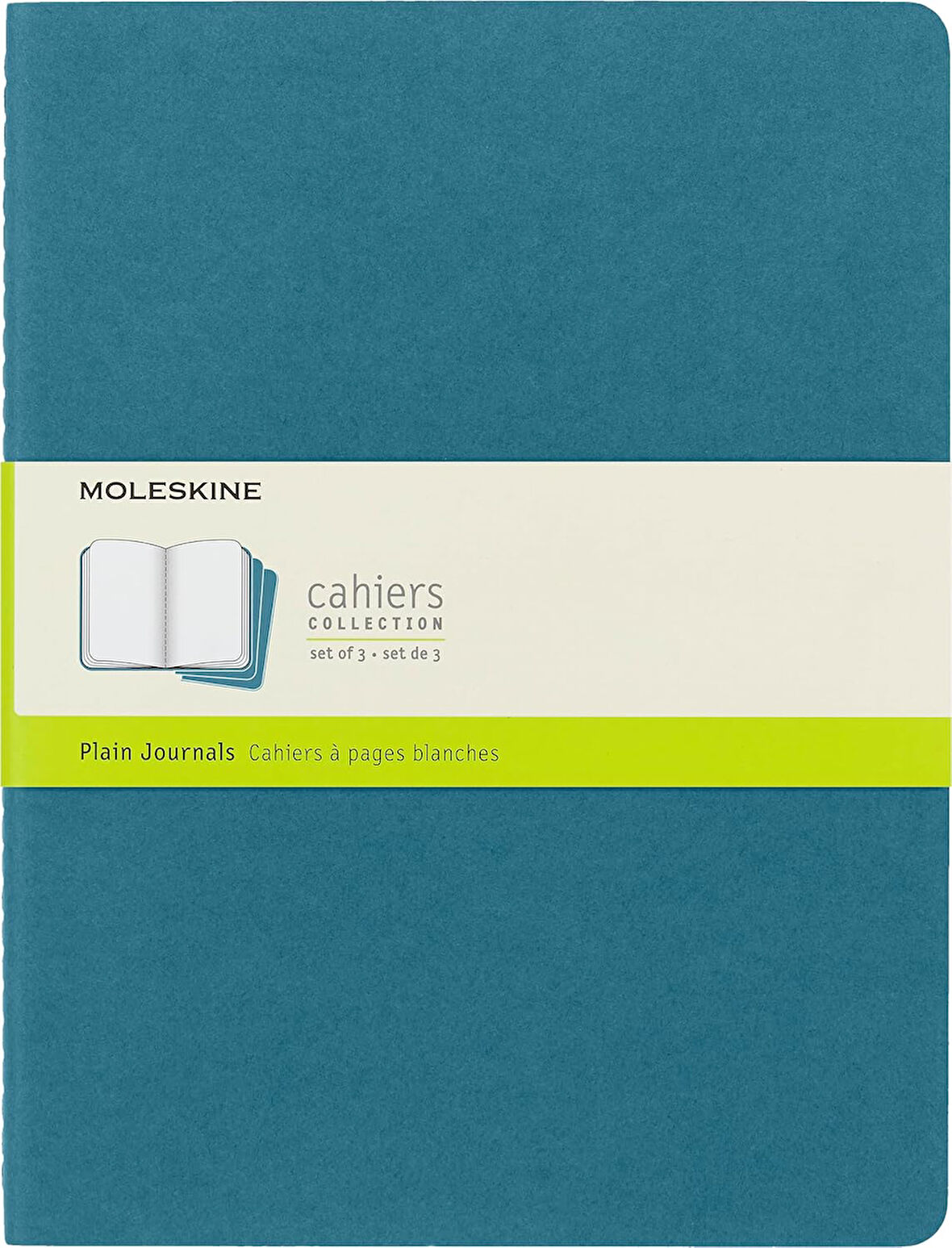 Cahier Journal (3'lü set not defteri, boş sayfalar, karton kapak ve pamuk nakış, ekstra büyük 19 x 25 cm, 120 sayfa), canlı mavi