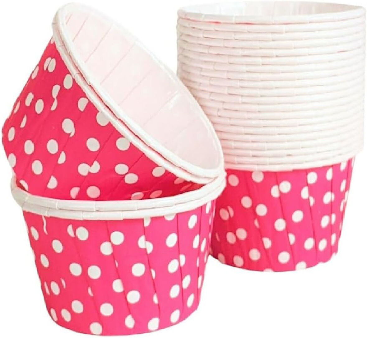 Hediye Sepeti 50'li Koyu Pembe Puantiyeli Muffin Kek Kalıbı, Kek Kapsülü Cupcake Kalıbı, Airfryer Uyumlu