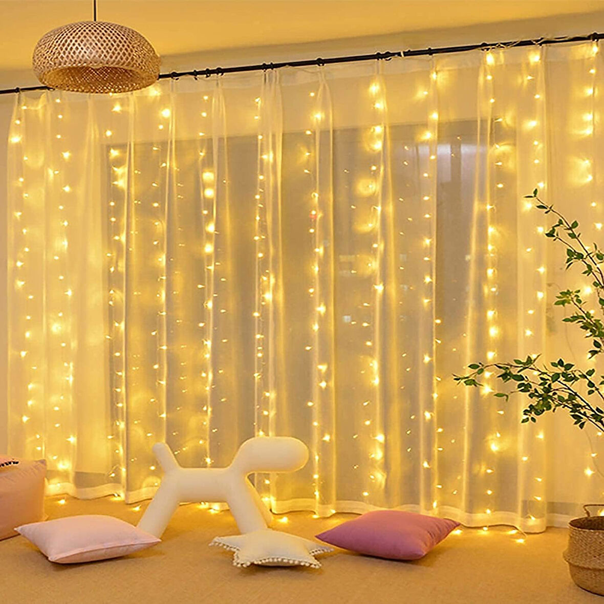 8 Fonksiyonlu Animasyonlu Perde LED Işık Kalın Telli Saçak 240 LED Işık 3 x 3 Metre Yılbaşı Led Aydınlatma Süsleme