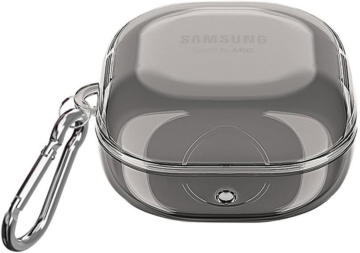 Samsung Galaxy Buds 2 için Kılıf Askı Aparatlı Transparan Silikon Füme [Buds 2 ile Uyumlu Kılıf - Füme]