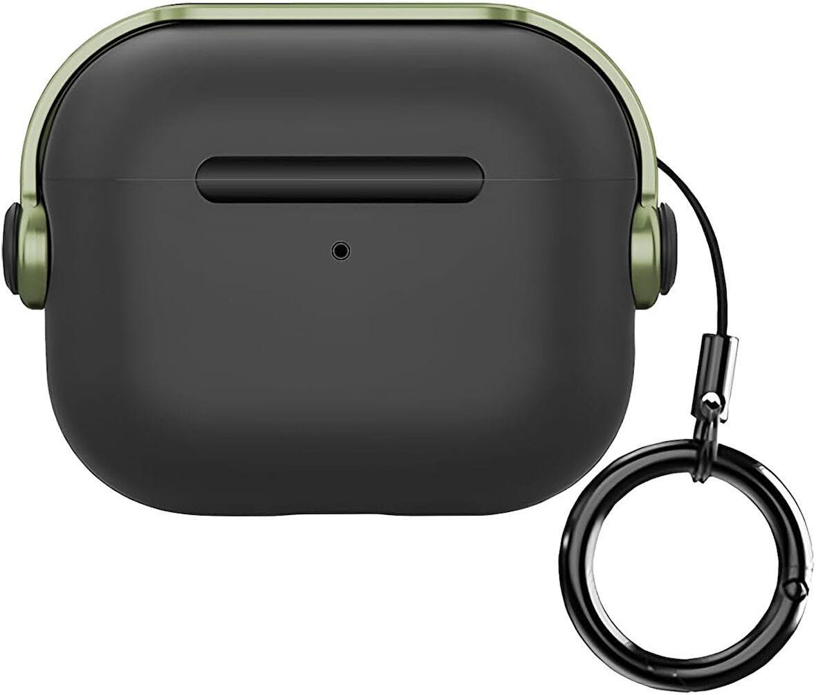 LABS Airpods 3 DjPods Sert Malzemeli Kilitli Kapak Askı Aparatlı Airpods 3 Uyumlu Kılıf (Siyah - Koyu Yeşil)