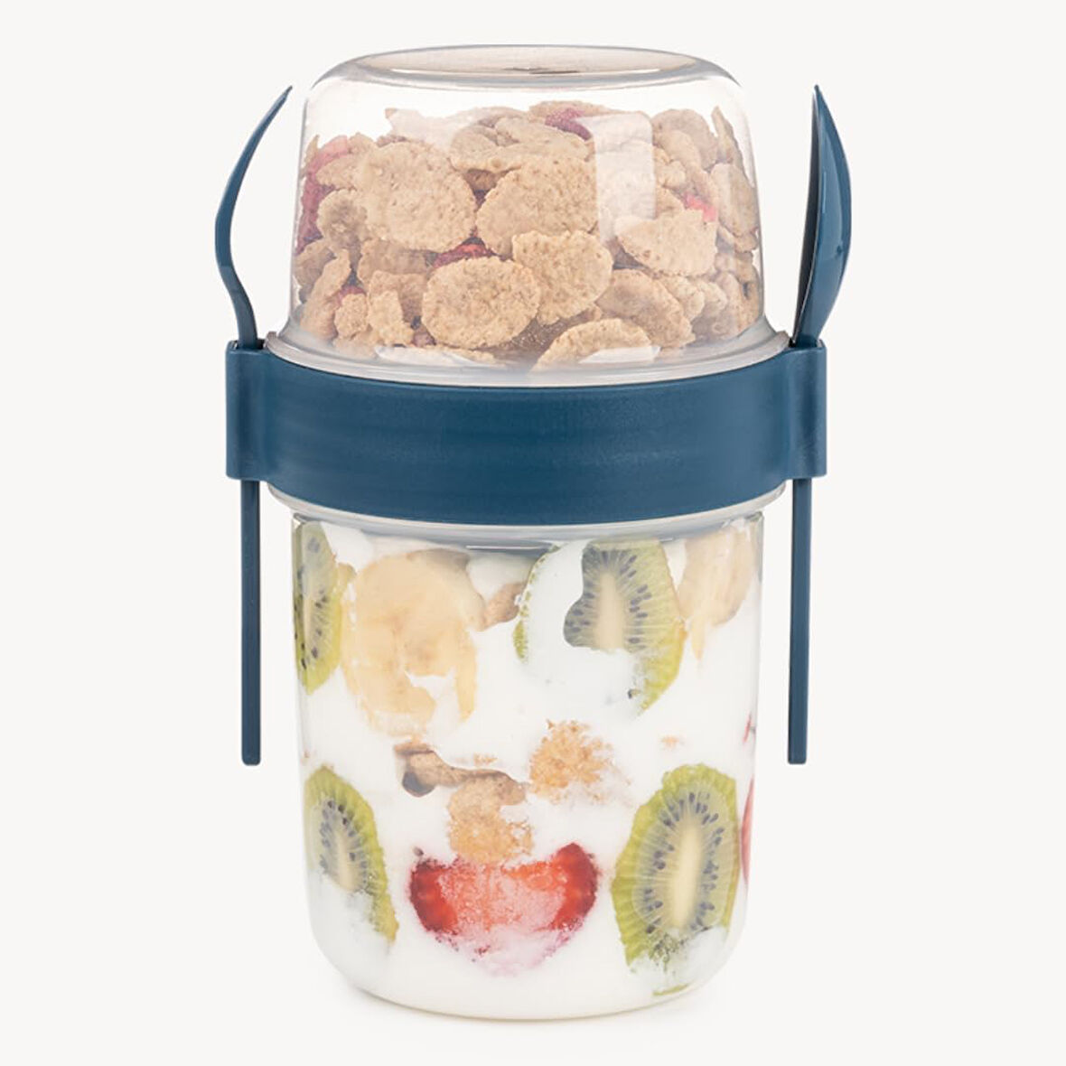ml Take-go Kaşıklı Hazneli Meyveli Müsli Kabı Piknik Iş Yoğurt Süt Bardağı Kapaklı ve Kaşıklı Kahvaltı Bardakları, Tahıl Tepesi Yulaf Ezmesi Granola (Gece Mavisi)