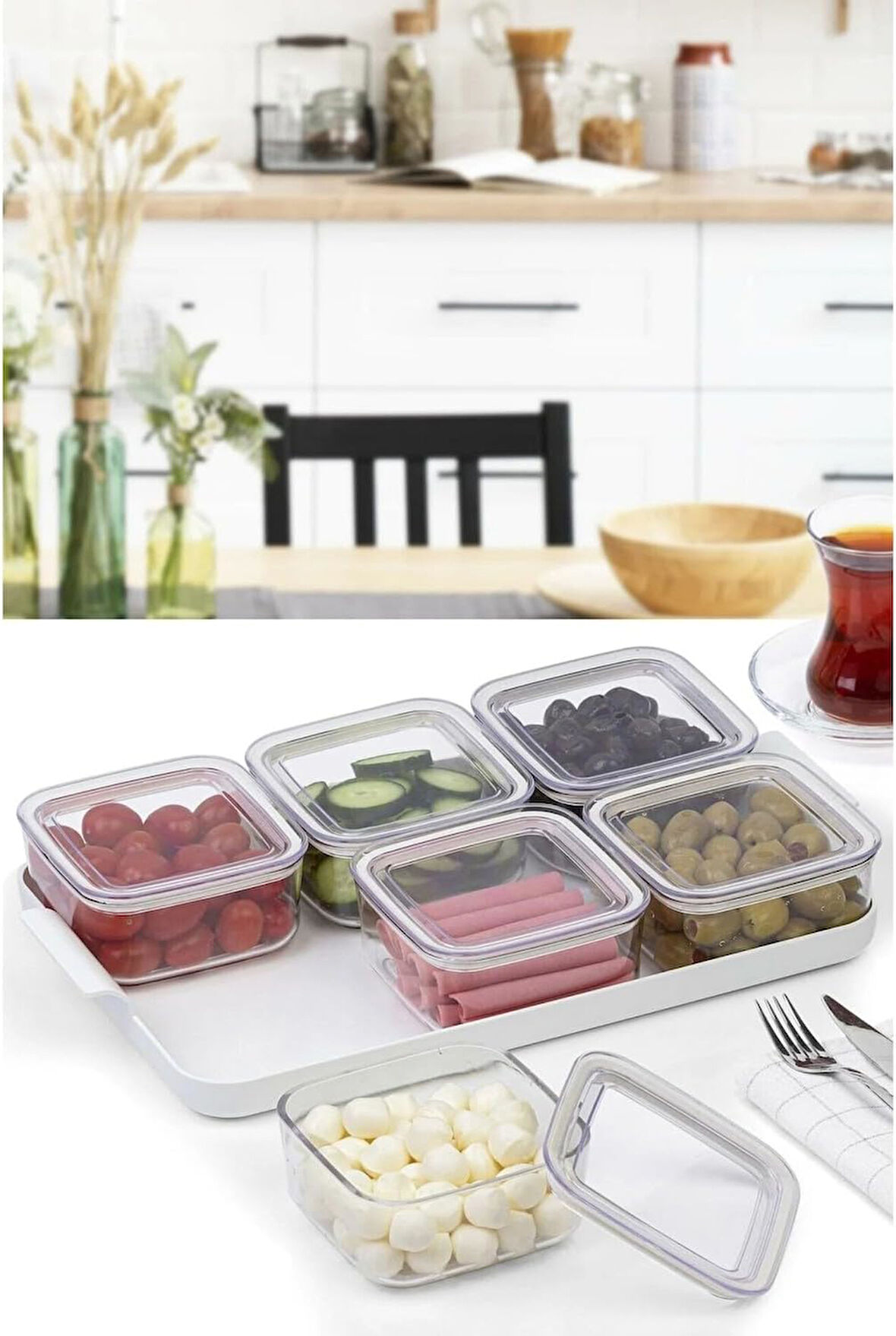 Kahvaltılık Saklama Kabı 0,25 ml Vakum Kapaklı 6'lı Erzak Kuru Gıda Saklama Kabı (Nks154)