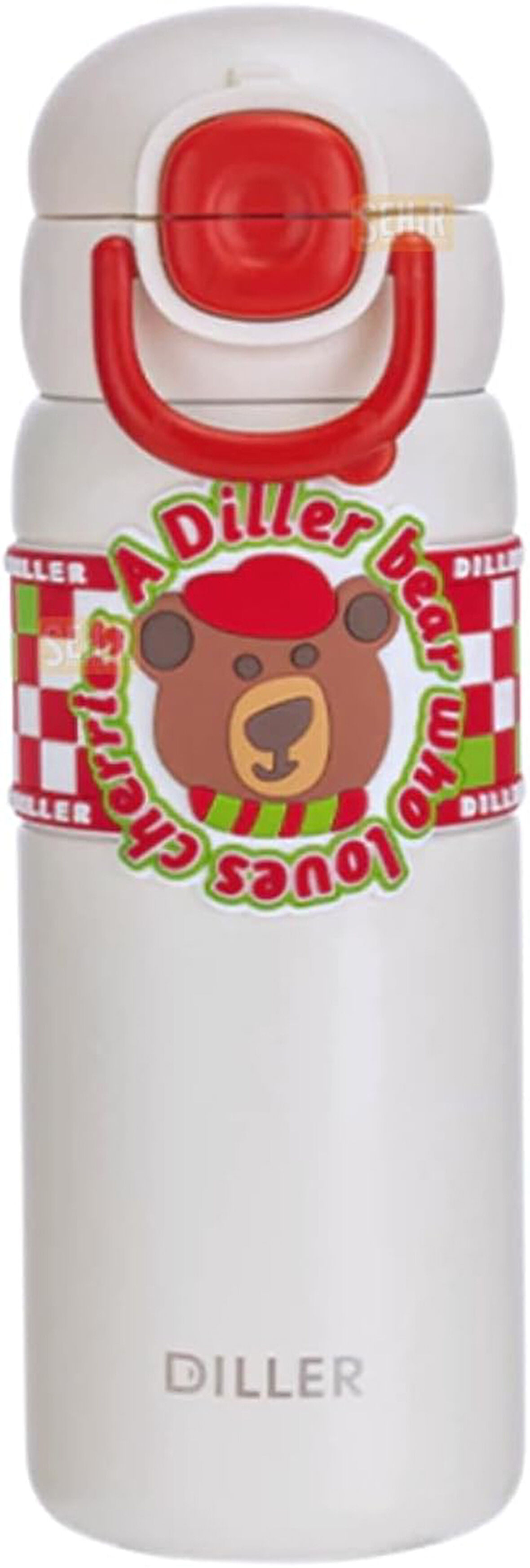 Diller 600ml Sevimli Hayvanlar Desenli Pipetli/Pipetsiz El Askılı Paslanmaz Çelik Termos (Diller Bear)