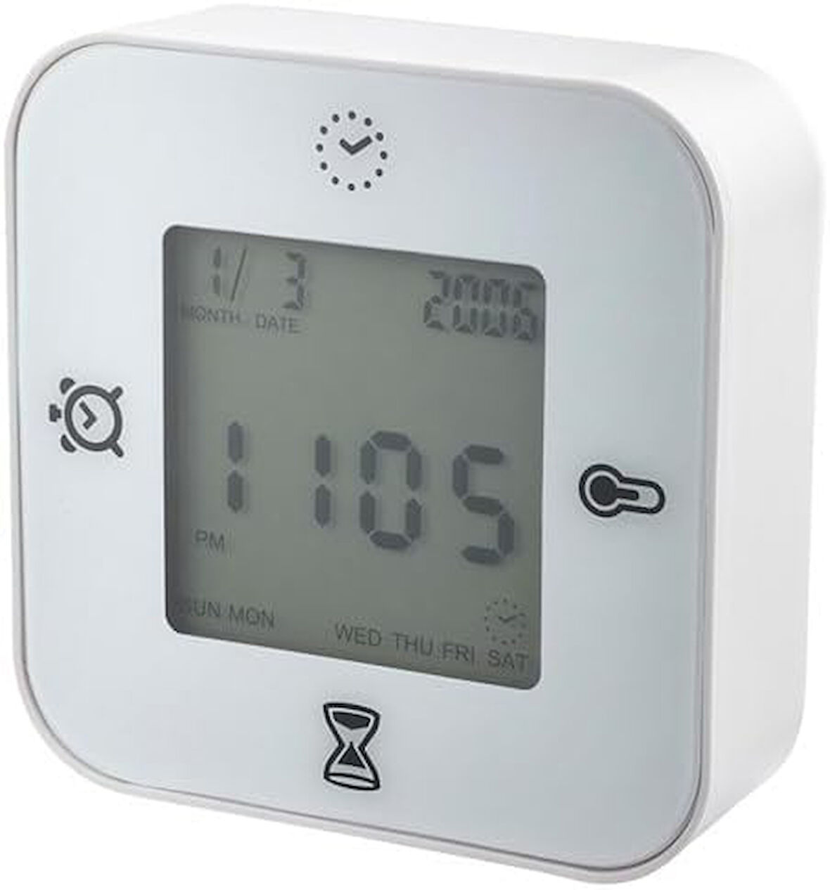 4 Fonksiyonlu Masa Saati Beyaz Renk Saat/Termometre/Alarm/Zamanlayıcı