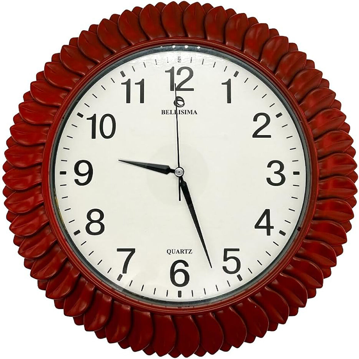 BL-1074 Serisi Klasik Kadran Yaprak Desenli Sessiz Akar 30 cm Duvar Saati Kırmızı