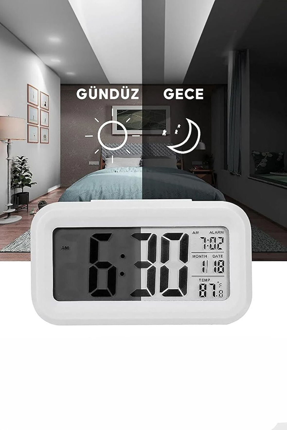 Masa saati, Gece Görüş Sensörü Masa Saati, İç Mekan Dijital Oda Termometresi Takvim Çalar Saat