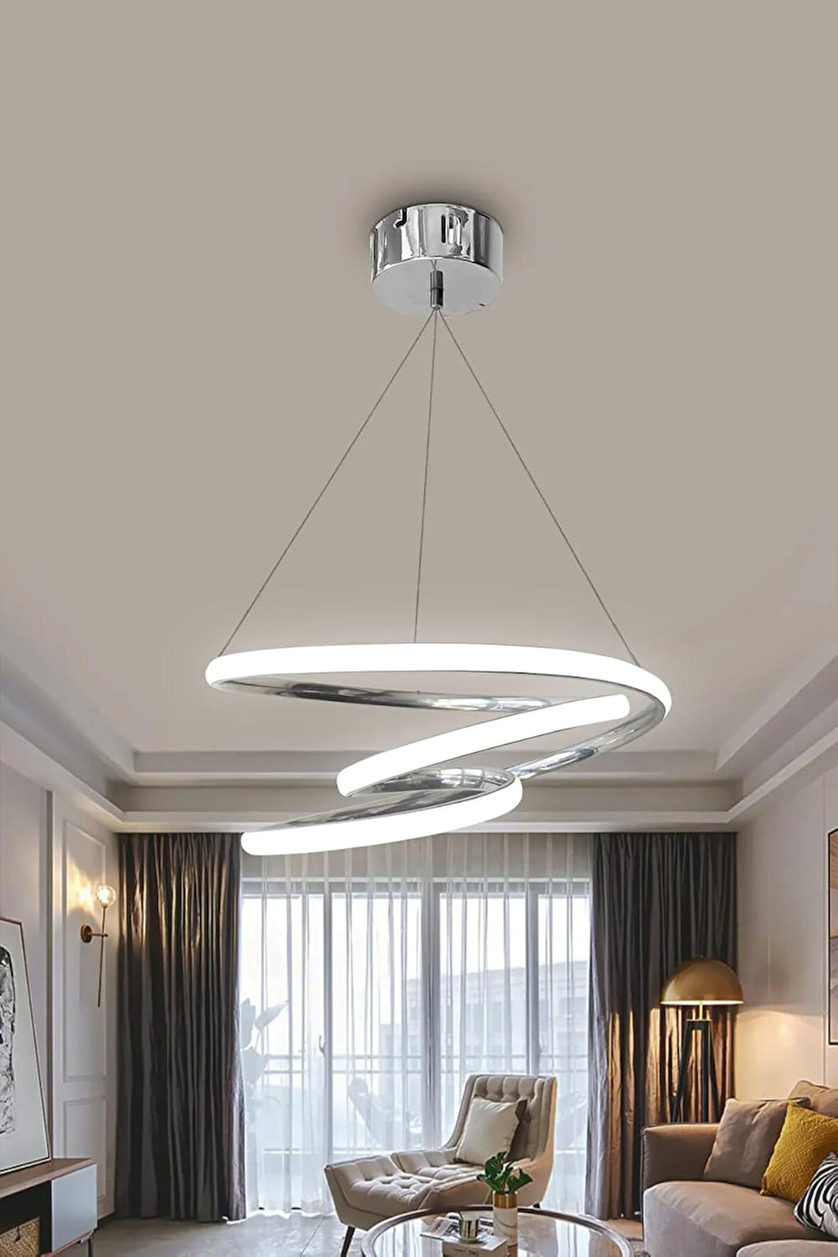 Renkli Krom Kaos LED Avize, Modern Sarkıt Lamba, 30x70 cm, Ayarlanabilir Işık, Salon, Oturma Odası, Yatak Odası Aydınlatması
