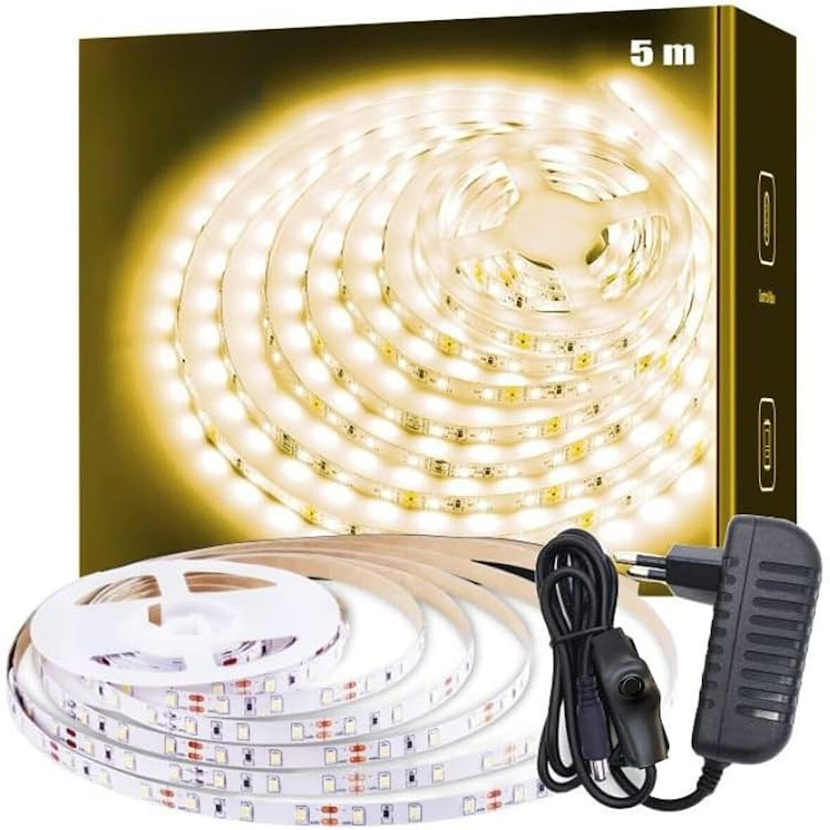 Sb-6501 Şerit Led Işık Aydınlatma Seti Aç/kapa Butonlu, Adaptörlü, Mutfak Tezgah, Çalışma Masası, Dolap ve Raf Işıklandırma, Dekoratif Aydınlatma (Gün Işığı, 500 Cm)
