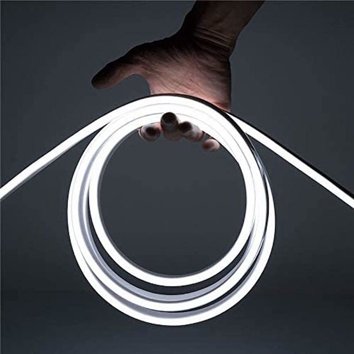 Dükkan 12V Trafolu Neon Led Işık | Tak-Çalıştır Trafolu Neon Şerit Led Esnek Silikonlu Aydınlatma Led Hortum (5 Metre, Beyaz)