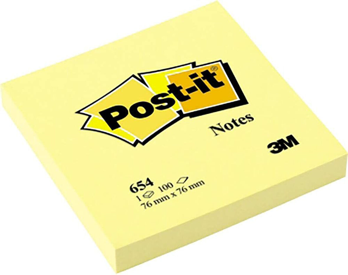 Yapışkan not 654 76 mm x 76 mm sarı 100 yaprak