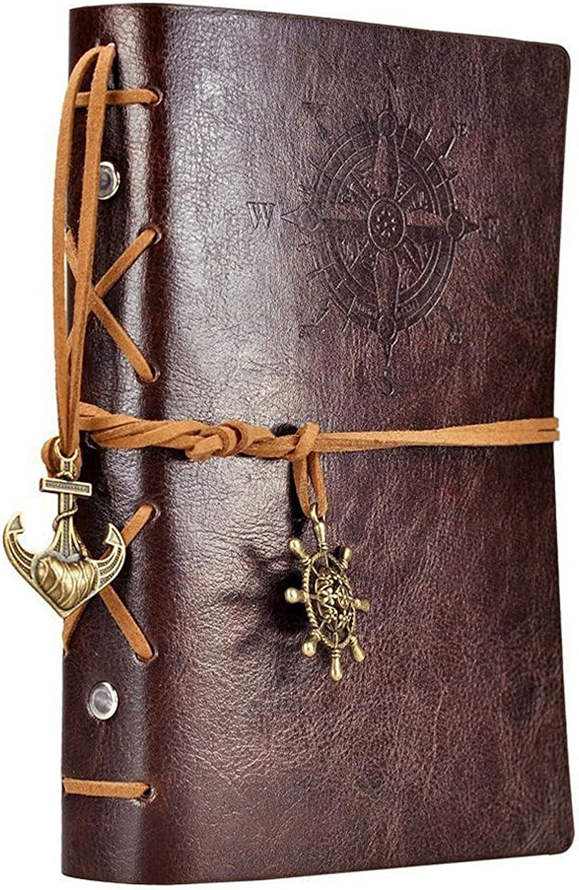 Retro Vintage Denizcilik Defteri Klasik PU Deri Kapak Not Defteri Seyahat Günlüğü Seyahat Dergisi Doldurulabilir Eskiz Defteri Spiral Halka Binder Günlüğü Boş Sayfalar, Astarsız Kağıt, Retro Kolye, Klasik Kabartmalı (130x185 mm, Kahve)