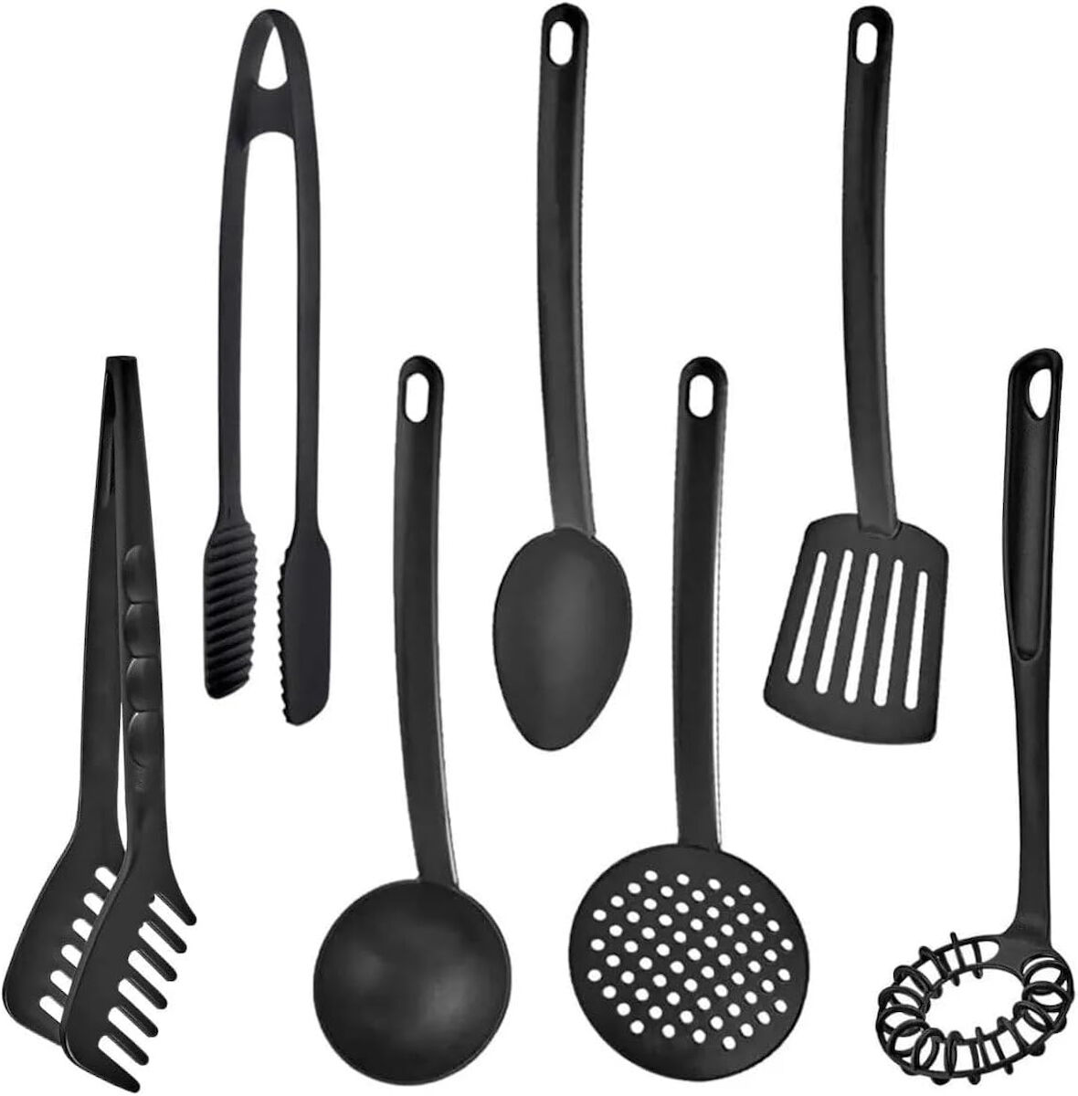 7 Parça Yanmaz Yapışmaz Teflon Kaplama Servis Seti Kepçe Kevgir Spatula Kaşık Plastik Servis Takımı