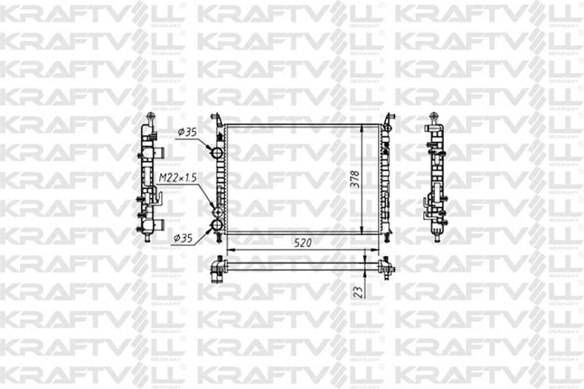Fiat Motor Radyator Palıo 1,2 Albea 1,2 / 1,6 Klimalı (2 Sira Al+pl Sistem) / (520*378*23) (mt) - Kraftvoll 08040083