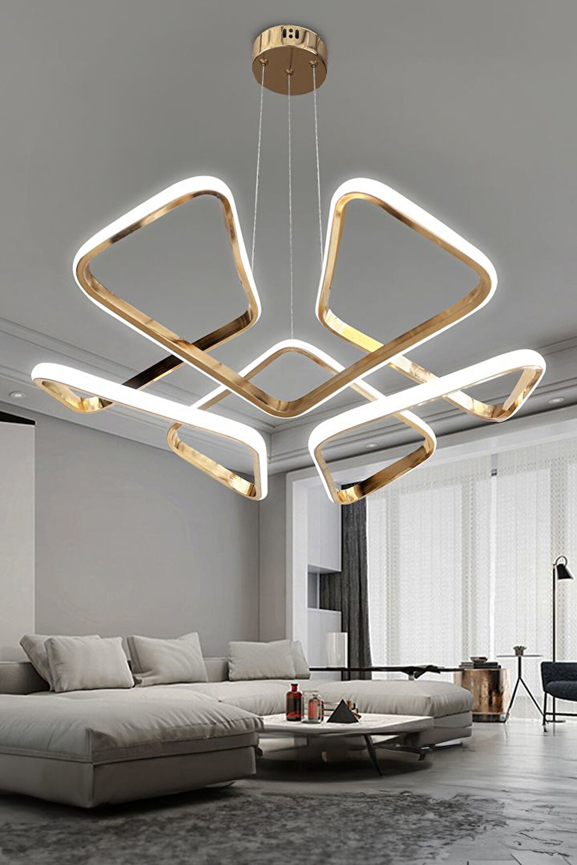 Dron Köşeli Modern Sarkıt Salon-Oturma Odası Led Avize