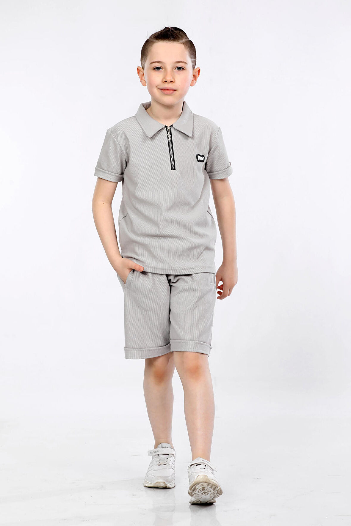 Mornio Erkek Çocuk Yarım Fermuar Polo Yaka ve Şortlu 2 li Takım VF24KMR5101516-1
