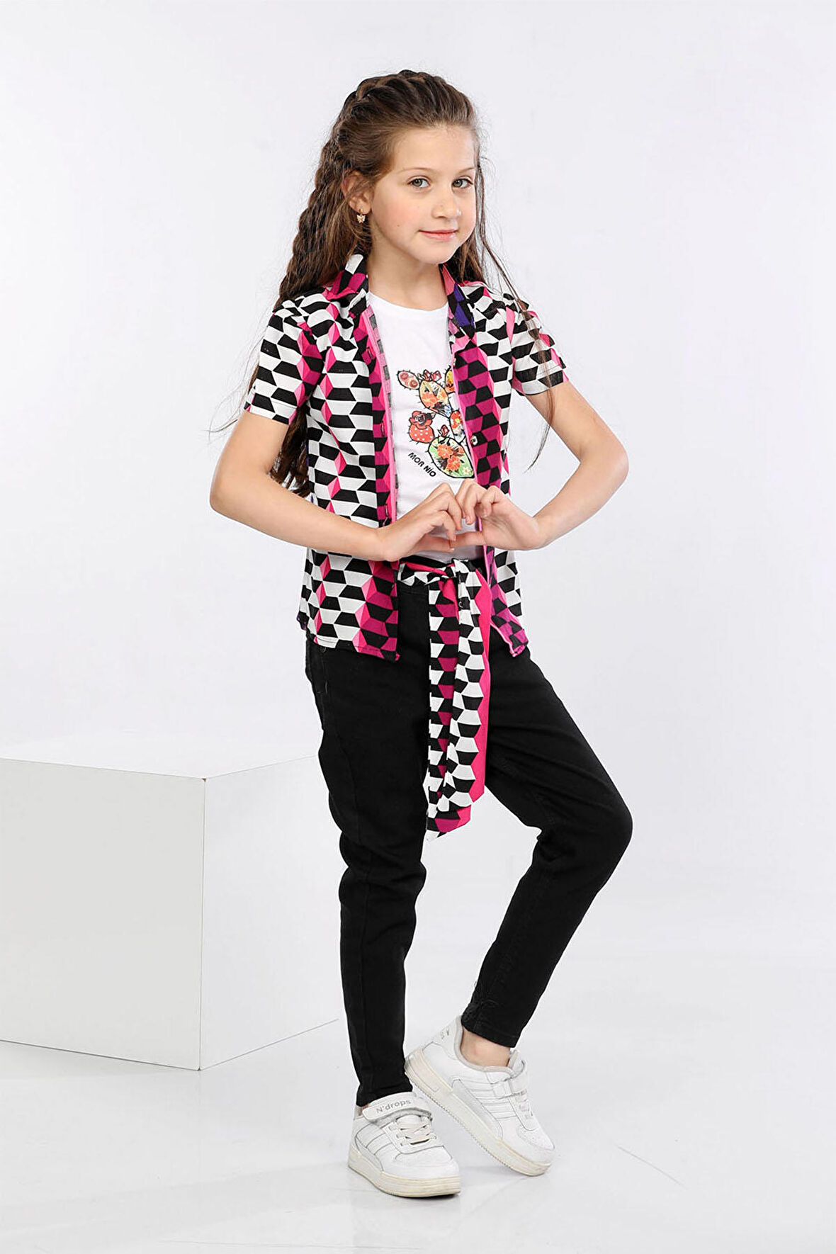 Mornio Geometrik Desen Baskılı Renkli Gömlek, Tişört ve Kot Pantolon 3 lü Takım MRN2410