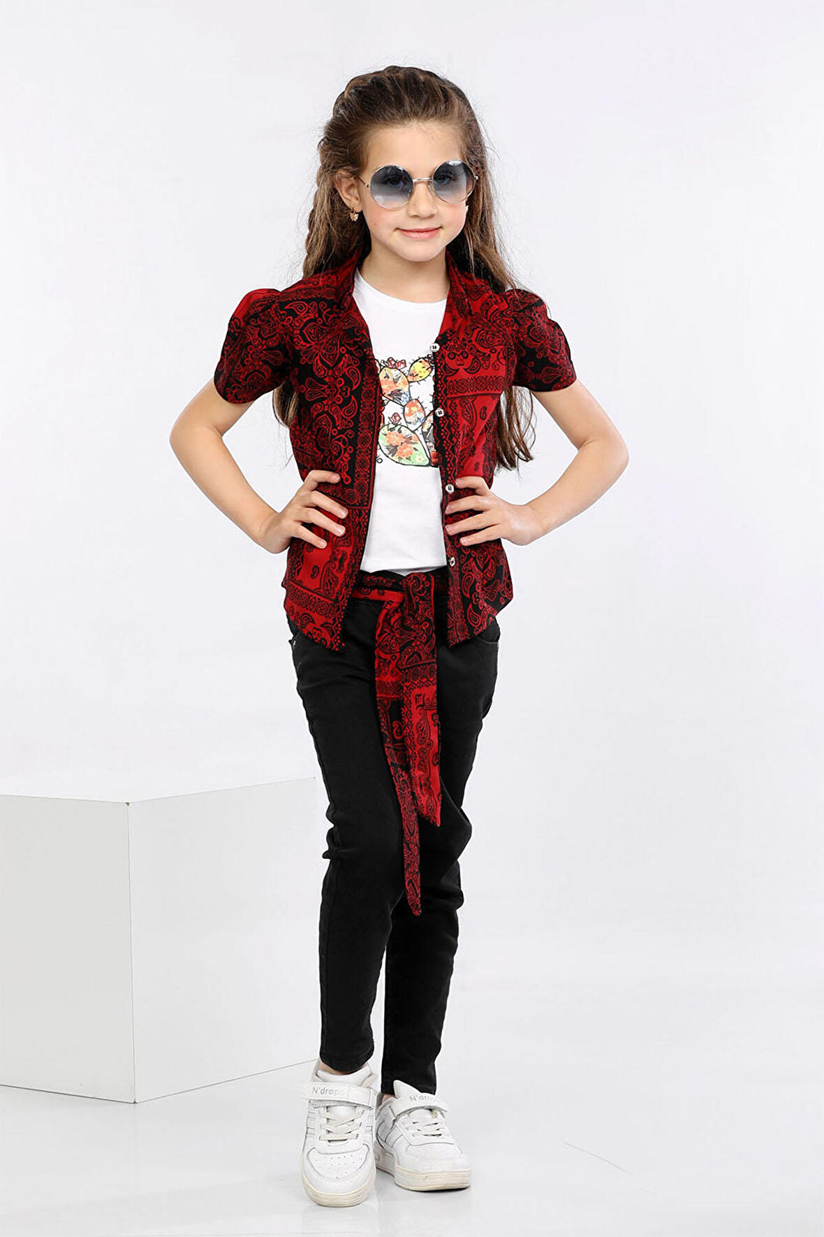 Mornio Etnik Desen Baskılı Renkli Gömlek, Tişört ve Kot Pantolon 3 lü Takım MRN2414