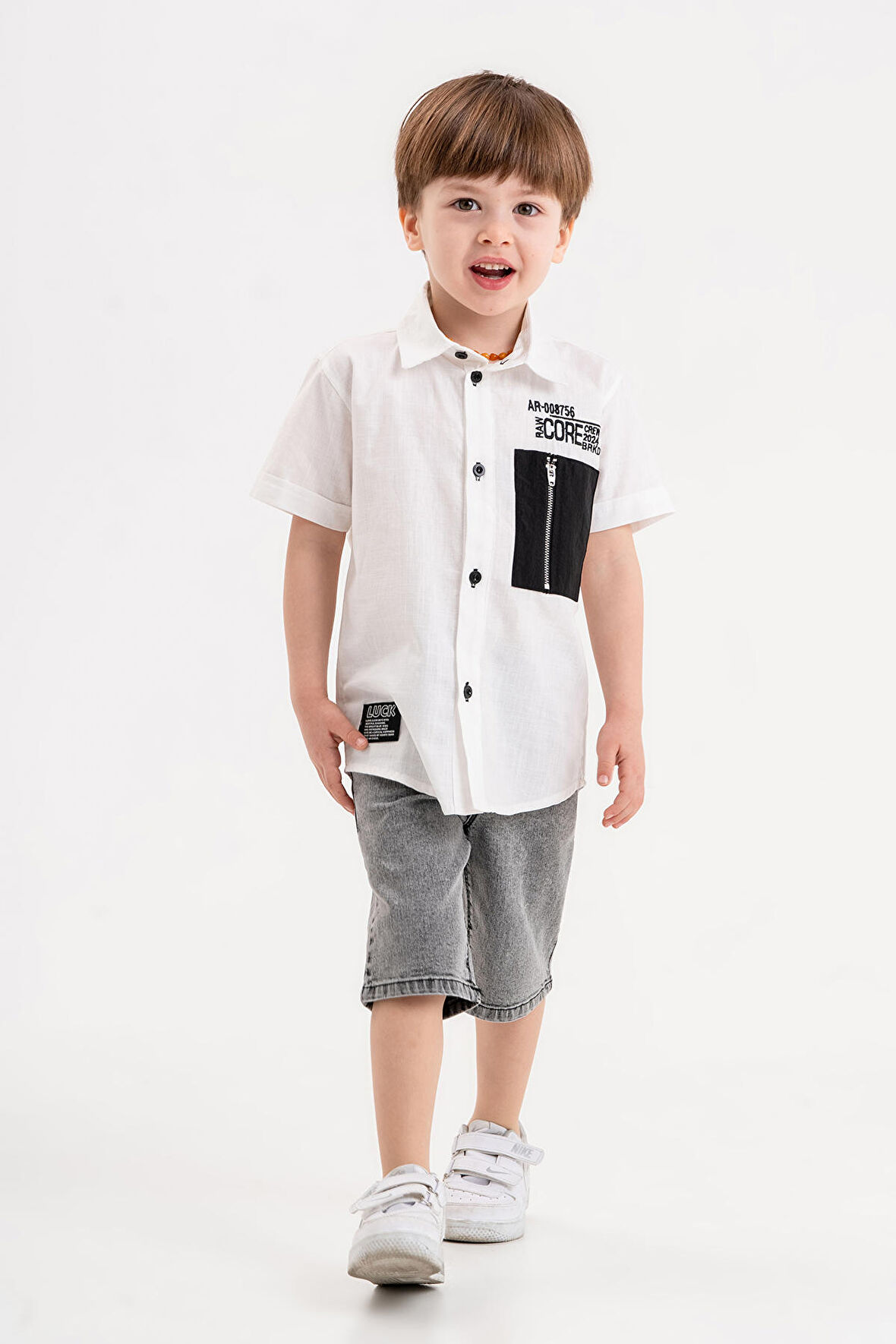 Hola Kids İkili Takım Yumuşak Gömlek ve Kot Kapri Erkek Çocuk HLK5060165