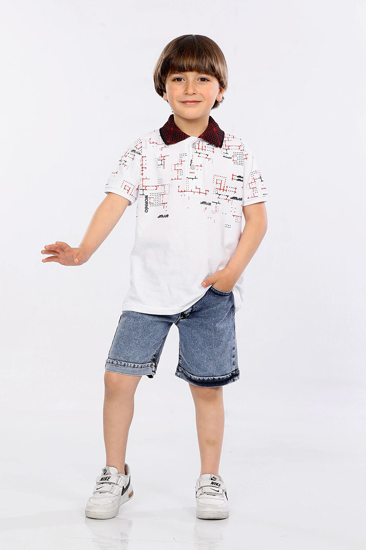 Mornio Erkek Çocuk Polo Yaka  Lacost Kumaş Tişört ve Kot Şort  İkili Yazlık Takım MRN5111112VF